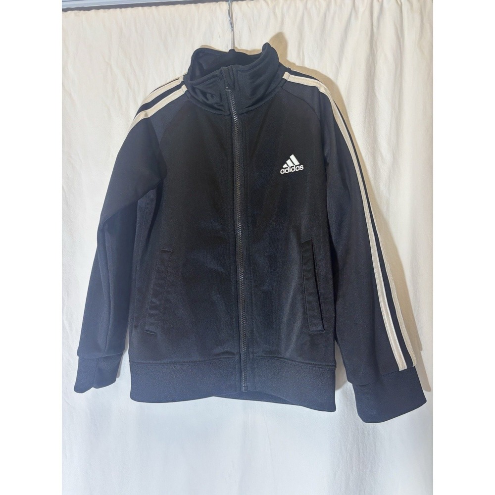 Adidas Boys‎ Black White Stripes Track Jacket Size 5 Q30